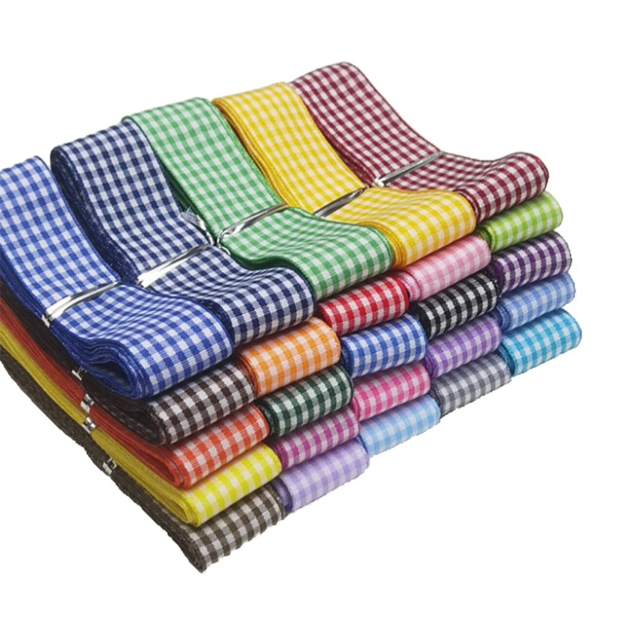 50yards Assorted 25 Colors Gingham Ribbon Craft DIY Gift Packing Hair Bow Accessory (1", Multi-Colored)